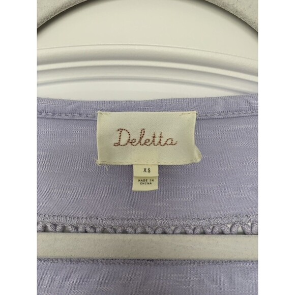 Anthropologie Deletta Womens Top Size XS Lavender Long Sleeve Lace-Line Tee - Picture 2 of 9
